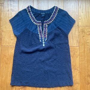 Lucky Brand tribal embroidery top blouse T XS